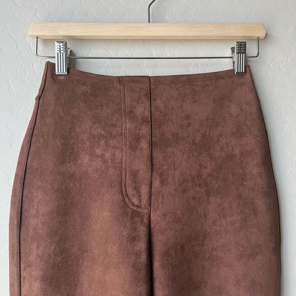 Leset Gaia High Waist Straight Chocolate Brown Faux Suede Pants Size XS - Picture 3 of 9